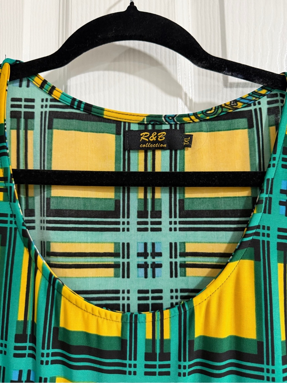 R&B Collection Yellow & Teal Plaid Scoop Neck Dress - Picture 3 of 5